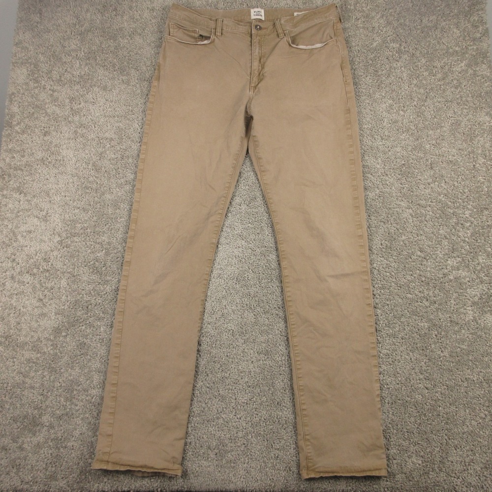 Flint And Tinder Pants Mens 34x33 (Tag 34x36) Tan Brown Slim Fit Faded Canvas